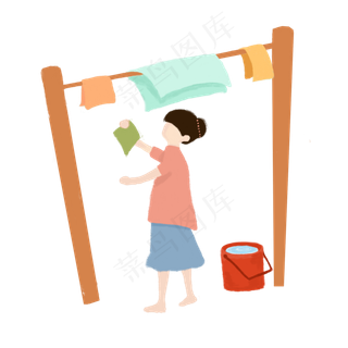 五一劳动节女孩晾晒衣服元素