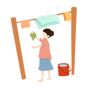 五一劳动节女孩晾晒衣服元素