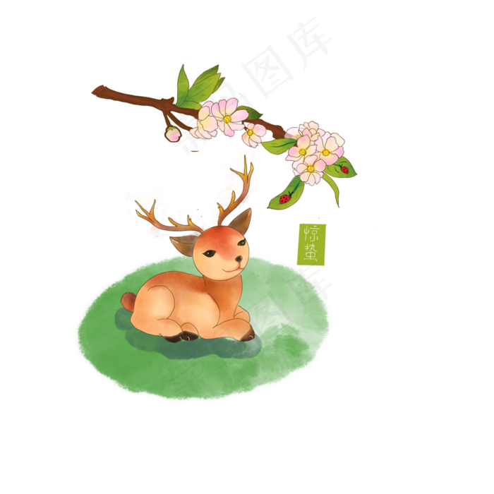 惊蛰梅花鹿桃花PNG瓢虫节气农历,免抠元素