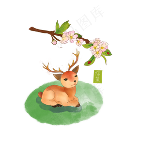 惊蛰梅花鹿桃花PNG瓢虫节气农历,免抠元素