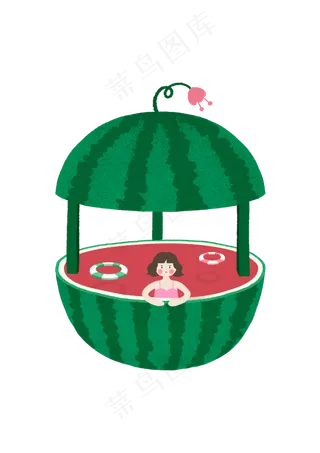 夏天西瓜游泳池素材