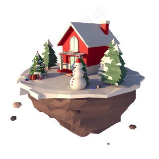 C4D圣诞立体飘浮小岛,免抠元素