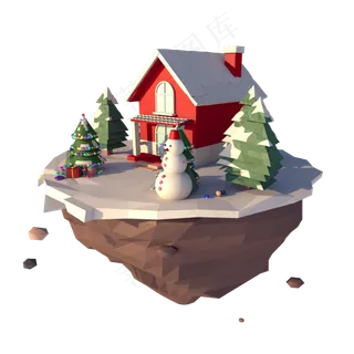 C4D圣诞立体飘浮小岛,免抠元素