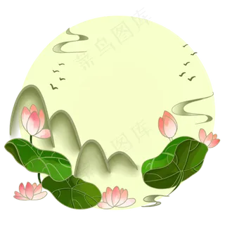 春夏淡彩水墨荷花与鸟PNG素材