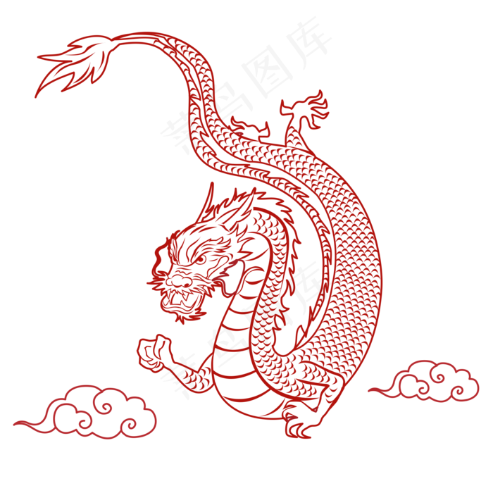 通用节日红色线条风活动促销龙PNG,免抠元素