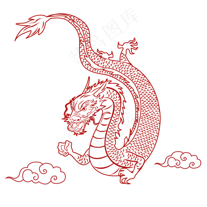 通用节日红色线条风活动促销龙PNG,免抠元素(2000*2000px)ai矢量模版下载