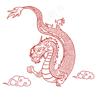 通用节日红色线条风活动促销龙PNG,免抠元素