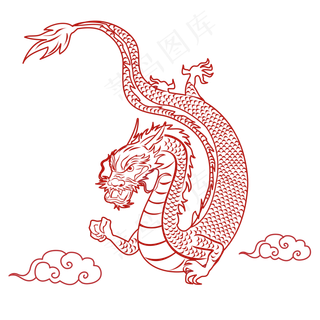 通用节日红色线条风活动促销龙PNG,免抠元素