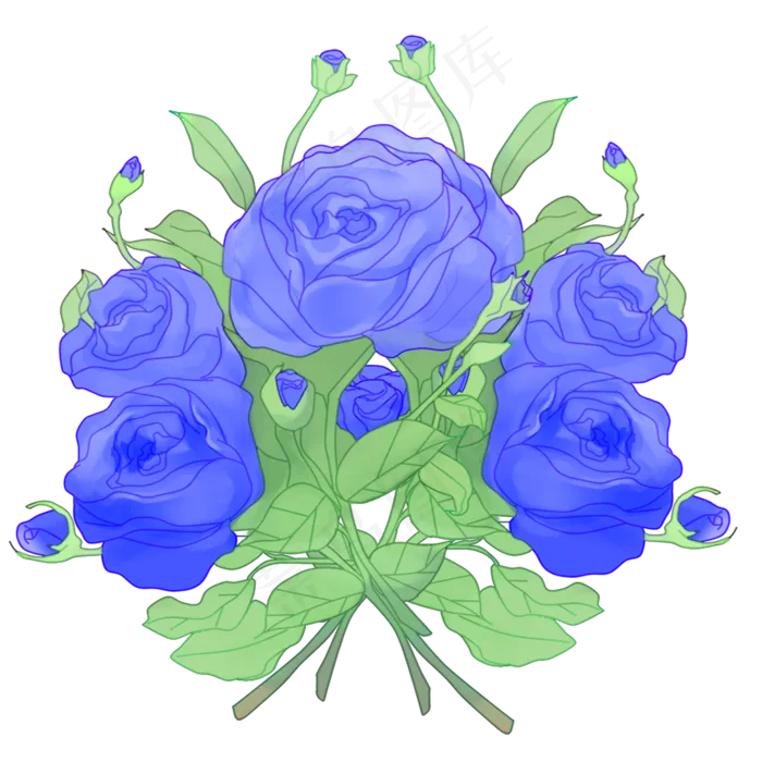 手绘情人节装饰蓝色玫瑰花元素(2000X2000(DPI:300))psd模版下载