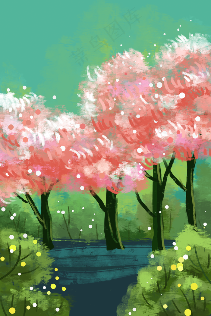 春天风景背景手绘