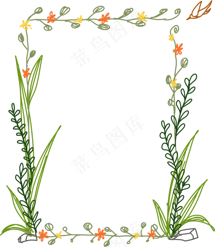 卡通手绘线性可爱清新自然春夏花,免抠元素