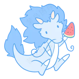 拿着西瓜的小蓝龙