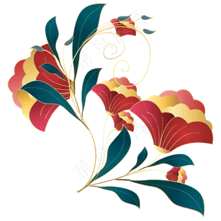 矢量国潮花朵装饰,免抠元素