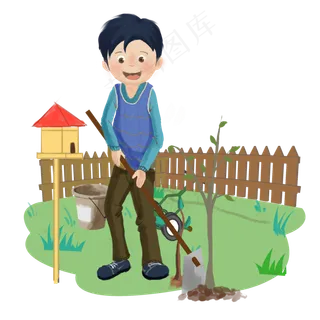 植树节人物和工具