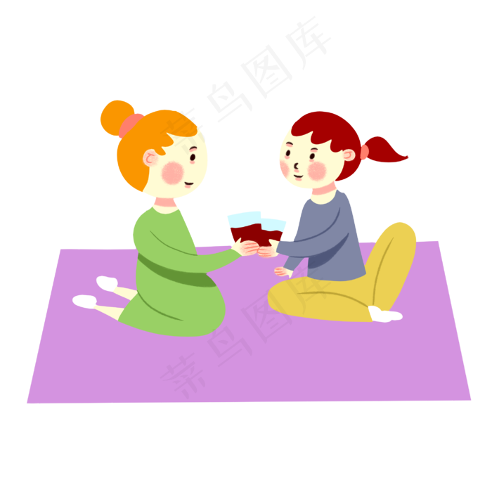 手绘矢量免抠可爱卡通好朋友秋游