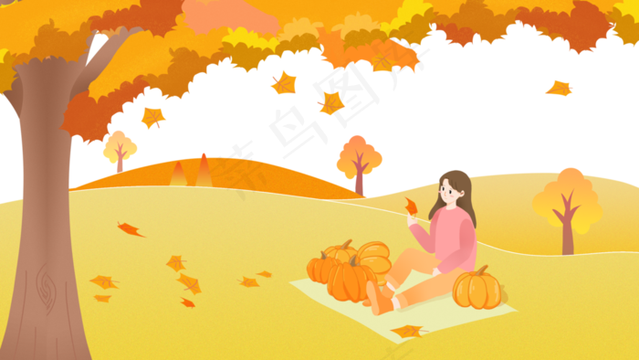 秋天节气立秋人物树木草地野餐(2880X1620(DPI:300))psd模版下载