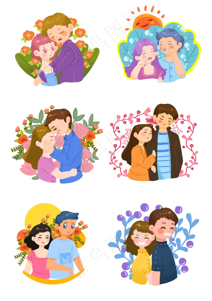 手绘时尚卡通情侣合集二(2480X3508(DPI:300))psd模版下载