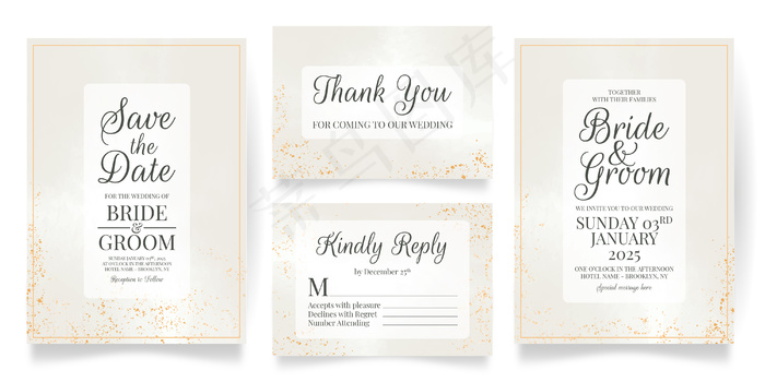 水彩背景婚礼请柬套装模板