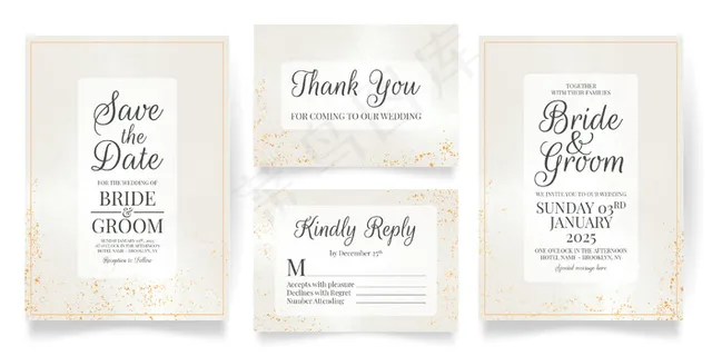 水彩背景婚礼请柬套装模板