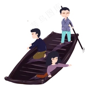 坐着小船去放水灯的人们免扣图