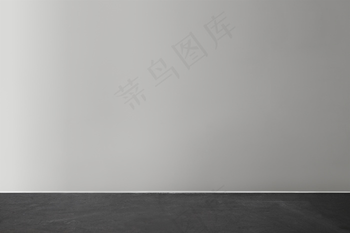 与木地板的灰色空白混凝土墙模型样机