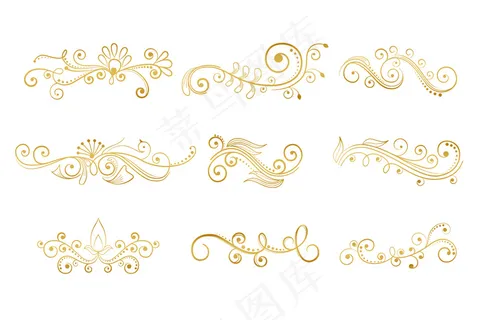 一套金色花卉装饰元素