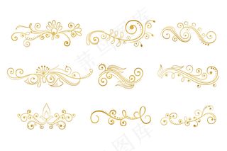 一套金色花卉装饰元素