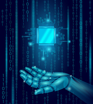 机器人android手持处理器cpu，低多边形粒子点线