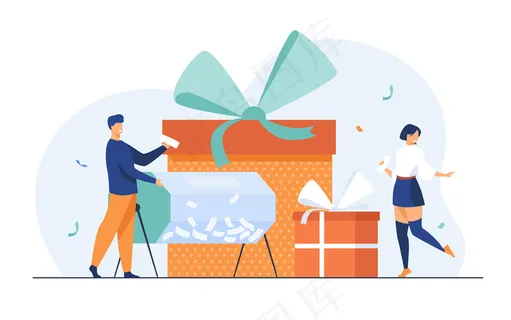 有抽奖鼓和礼盒的彩票中奖者