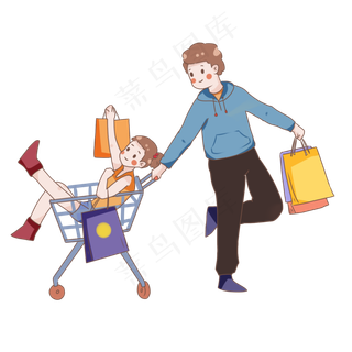 手绘双十一购物的人