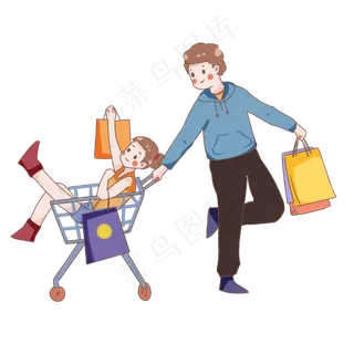 手绘双十一购物的人