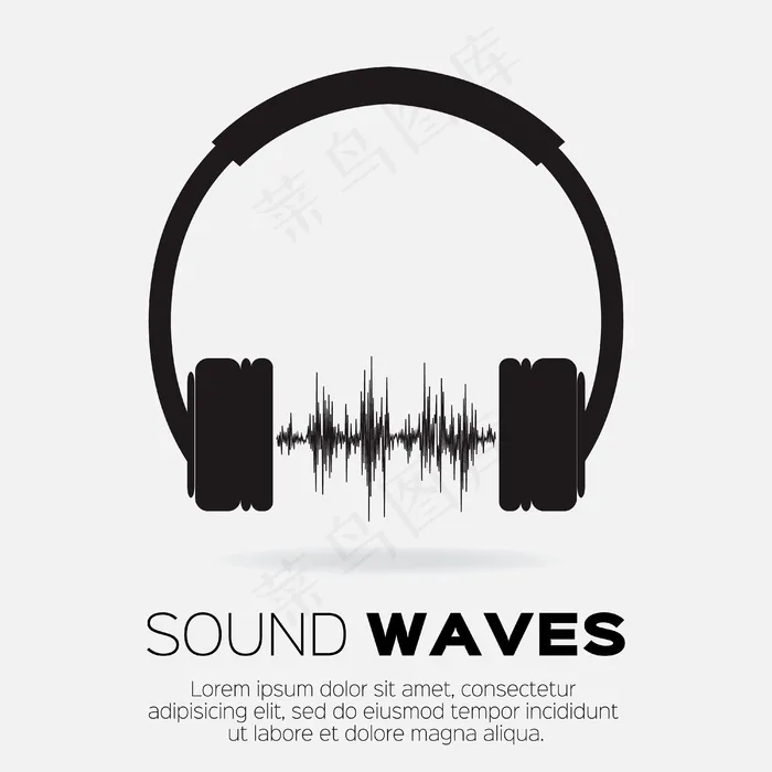 音乐dj风格-带声波的耳机。音乐和音频概念设计元素。eps,ai矢量模版下载