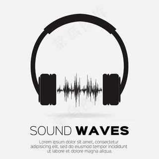 音乐dj风格-带声波的耳机。音乐和音频概念设计元素。