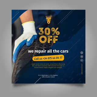 我们维修所有的汽车方格宣传单,DM传单模板