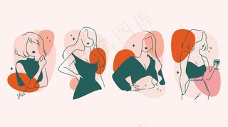 女性在优雅的线条艺术风格主题