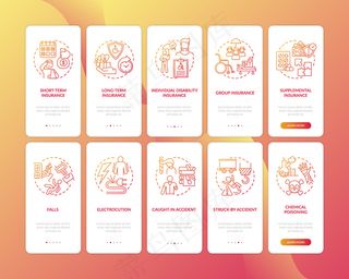 残疾保险入职手机app移动应用程序app页面屏幕与概念集。