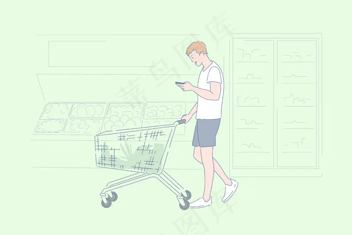 在超市购物的男人eps,ai矢量模版下载