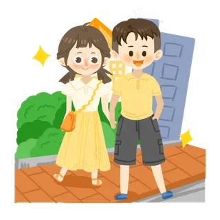 七夕情侣散步PNG素材