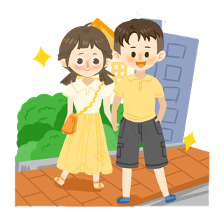七夕情侣散步PNG素材