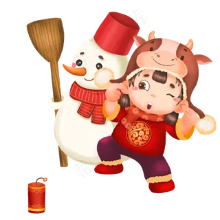 卡通新年牛年放鞭炮