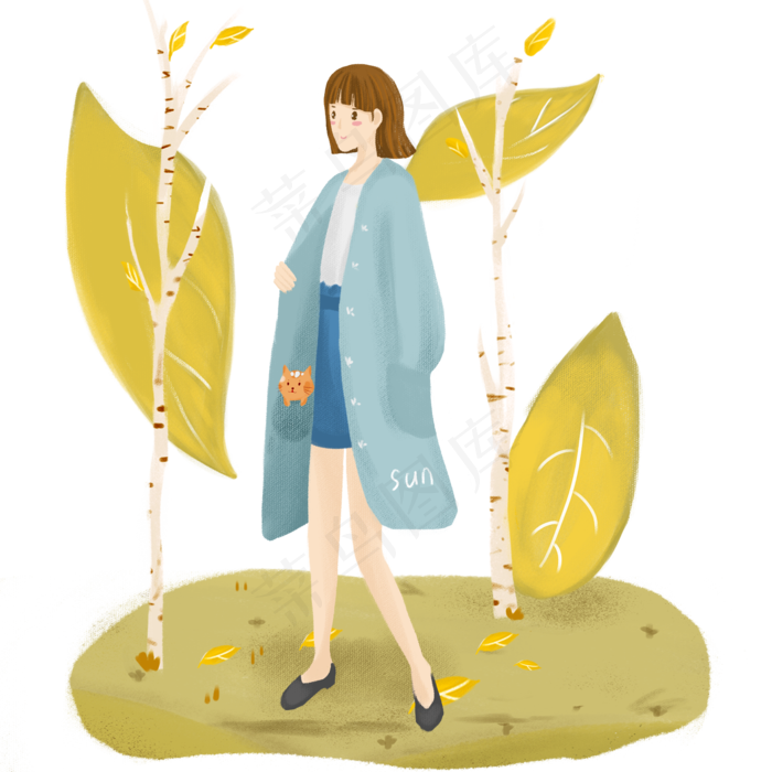 秋游唯美女孩免抠图