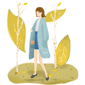 秋游唯美女孩免抠图