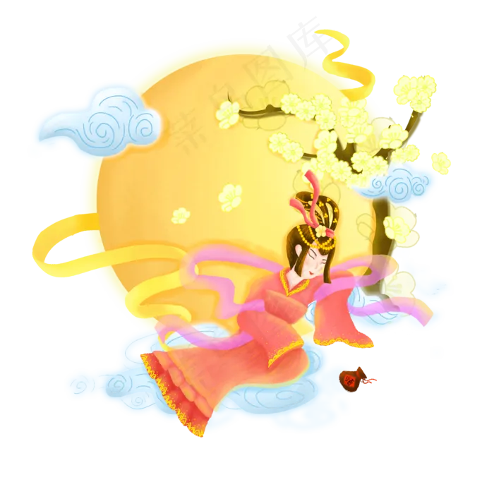 中秋节手绘嫦娥奔月(2000X2000(DPI:300))psd模版下载