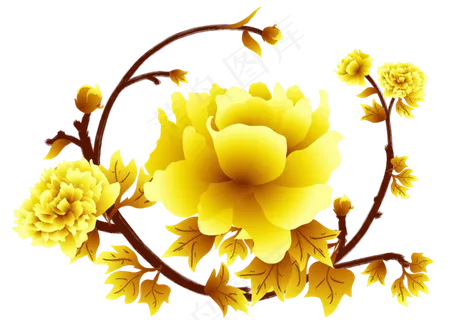 中国风金黄色富贵牡丹花朵图案免