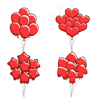 红色国庆节星星心形箭头气球可商