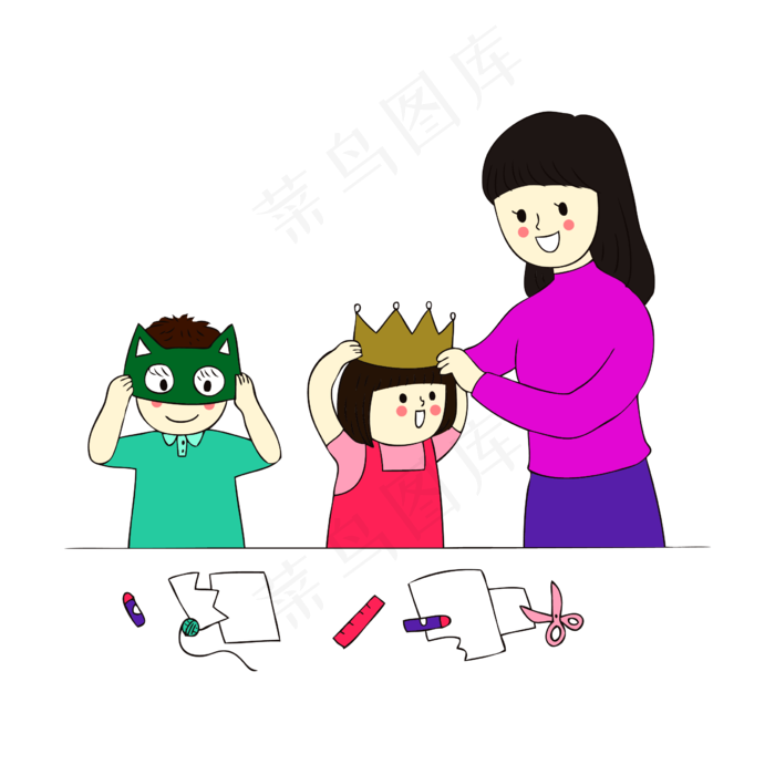 教师节老师辅导学生制作帽子面具