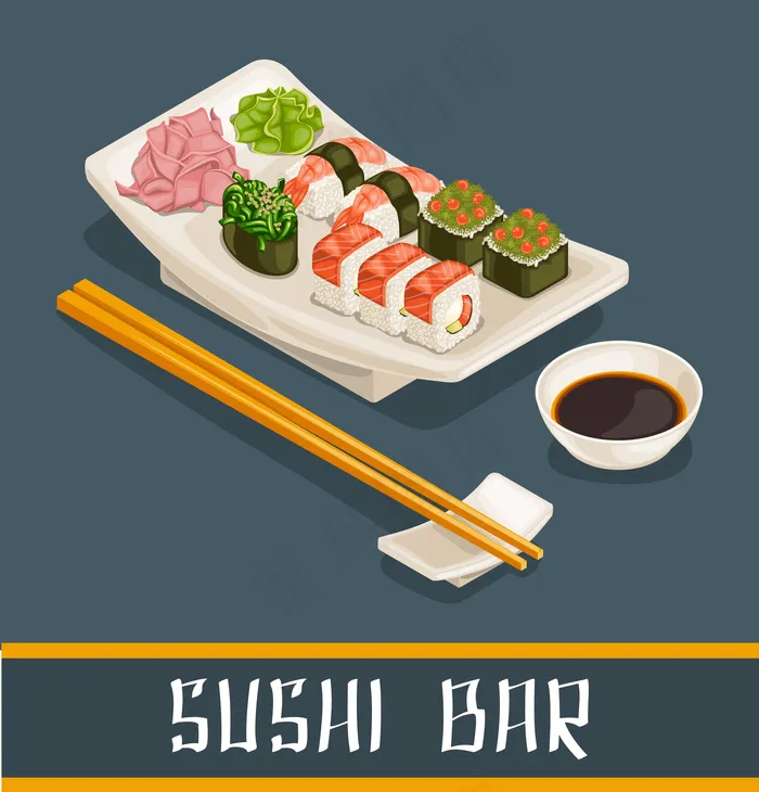 多彩寿司店概念eps,ai矢量模版下载