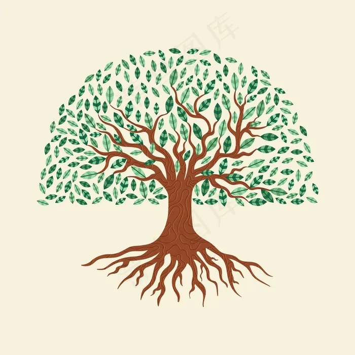手绘绿叶树eps,ai矢量模版下载