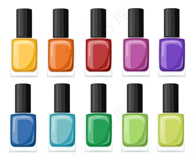 亮丽色彩的指甲油。美甲系列。白色背景上的插图。