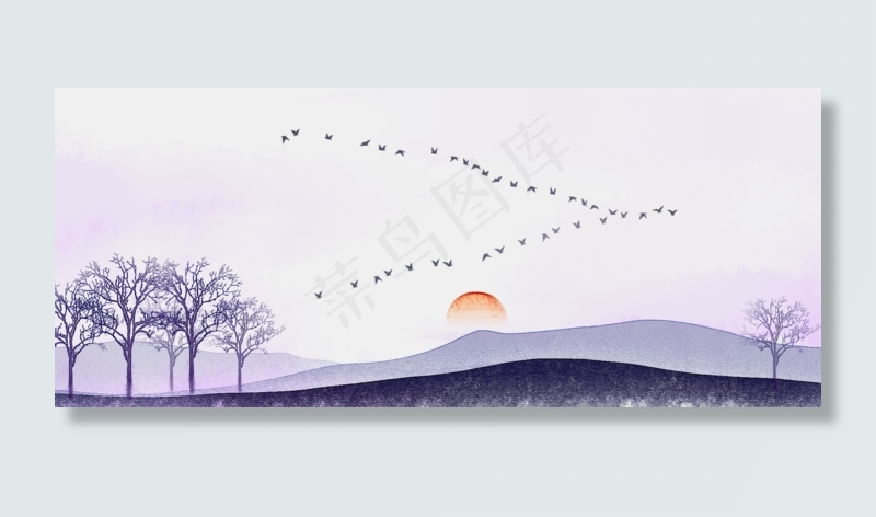 秋天大雁中国风水墨雁阵紫霞